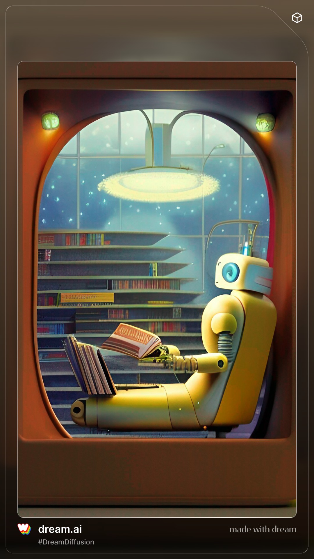 a robot and a student reading a book inside a futuristic library - Dvir Gilad